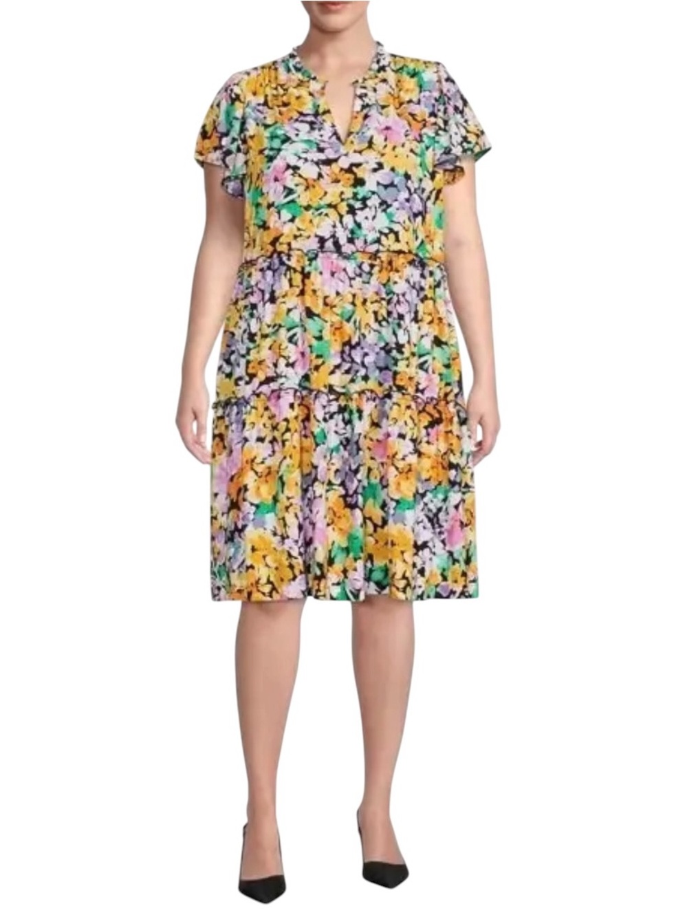 Terra & Sky Yellow, Black, Green & Purple Floral Blouse